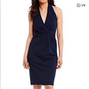 ANTONIO MELANI Navy Blue Halter Sheath Dress Midi